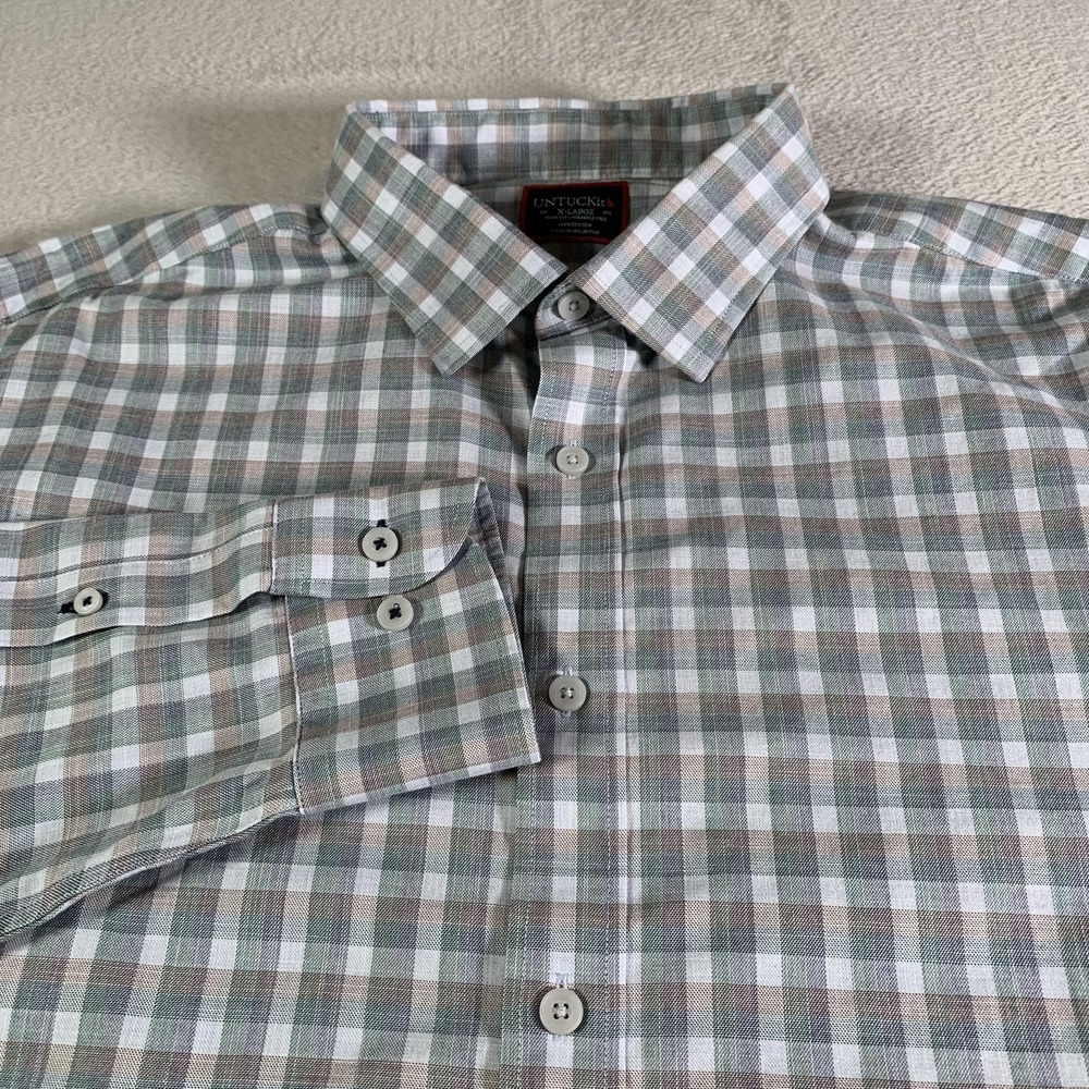 UNTUCKit Shirt Mens XL Multicolor Check Long Sleeve Slim‎ Wrinkle Free Cotton
